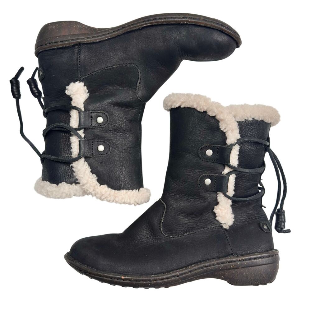 Ugg | Women | Akadia Black Leather Sheepskin Fur Pull On Fall Boots | Size US 7 - Picture 15 of 16